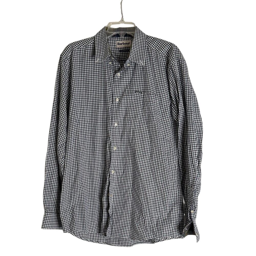 Barbour Men's Black and White Checkered Shirt. Large. Tailor fit